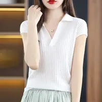 T Shirt Youth Top Petite Knitted Wholesale Ladies Polo Neck Tee Shirts Korean Pullover Luxury High Quality Flower Good Xxl Black - Image 5