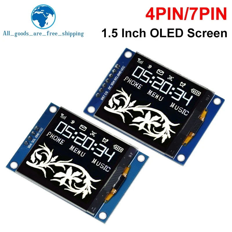 1.5 Inch 1.5" 128x128 Oled Screen Display Module 4PIN 7PIN SH1107 Driver IIC 4 Pins White For Raspberry Pi For STM32 For Arduino