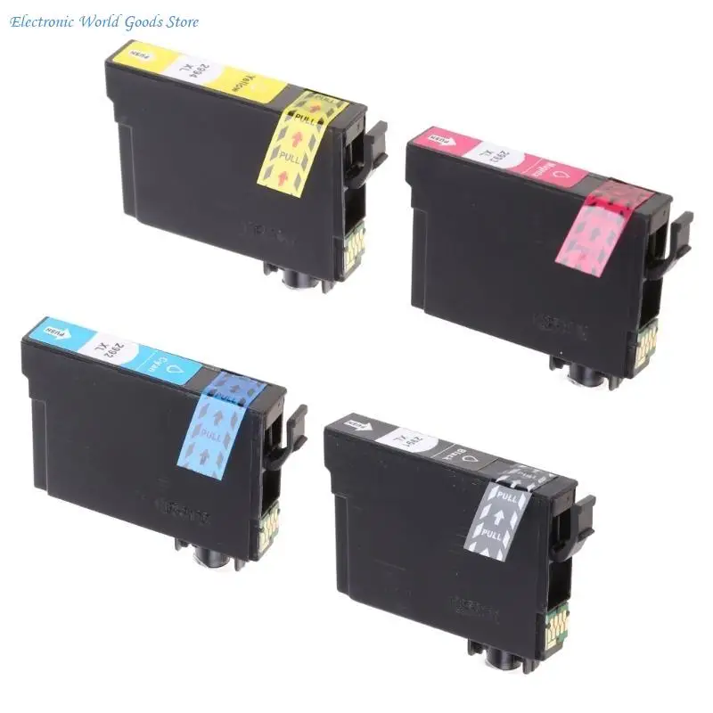 Emballage du lot de 4 cartouches d'encre compatibles T2991 T2992 T2993 T2994 pour Epson, avec liste des modèles compatibles.