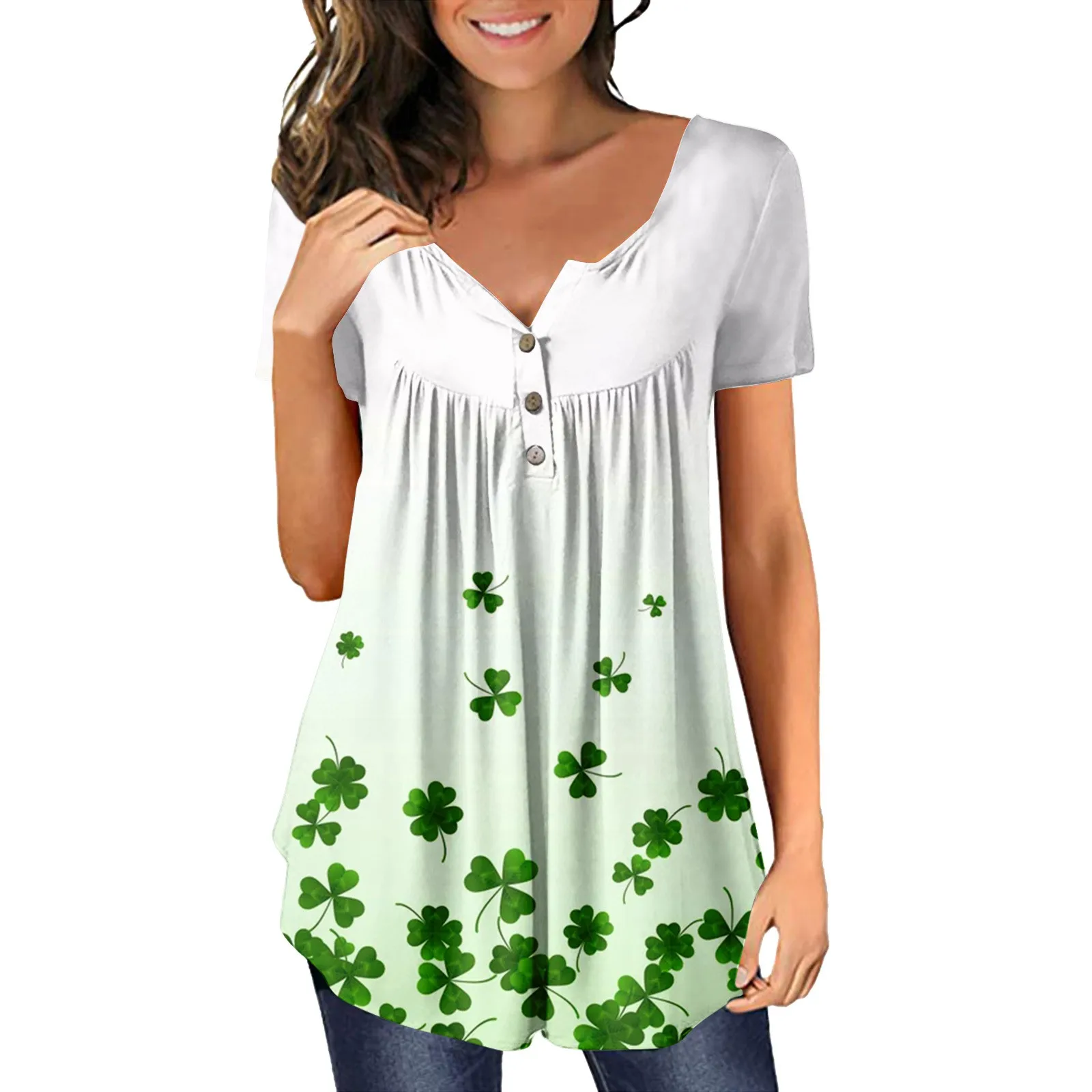 

Tshirt For Women Daily St. Patrick'S Day Printed Women Blouses Luxury V-Neck Short Sleeves Women Pullover Korean Camisas