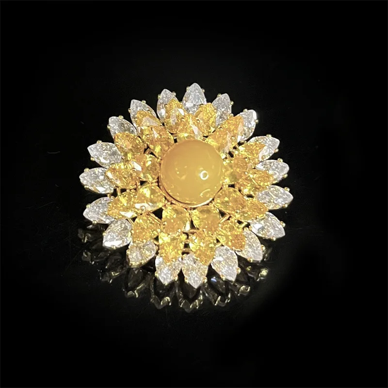 OKILY Fashionable AAA Zirconium Snowflake Broochpins Delicate Two-layer CZ Flower Temperament Elegant Brooch for Women Ornament