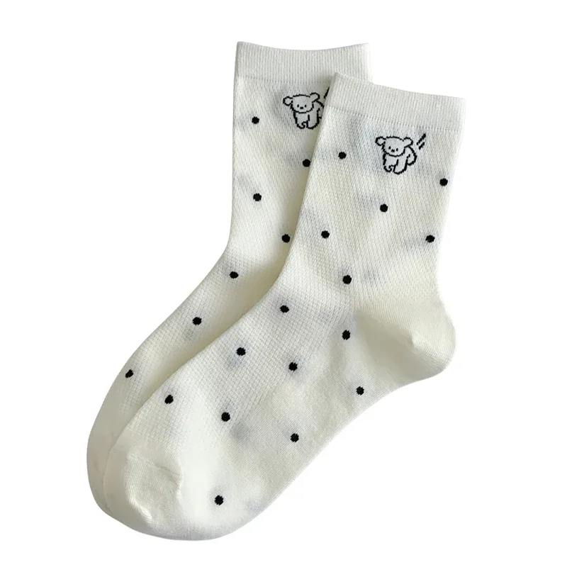 4 Pairs Socks For Women Mesh Spring Summer Breathable Girls Cartoon Socks Set Dogs Cute Simple White Crew Socks Comfortable Thin