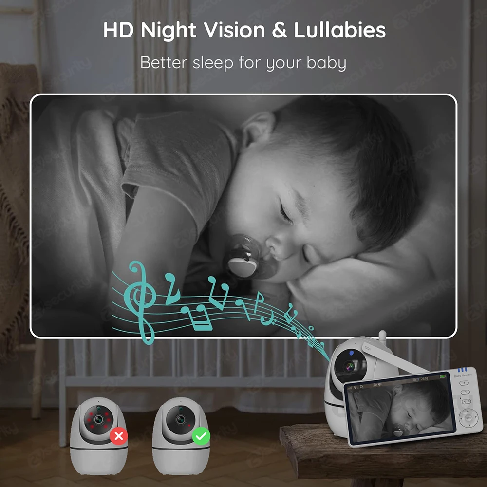 Wireless Baby Monitor Video Baby Monitor 5 Inch Video Baby Monitor 720P With Pan Tilt Zoom Surveillance Baby Camera Two Way Intercom Auto Night Vision