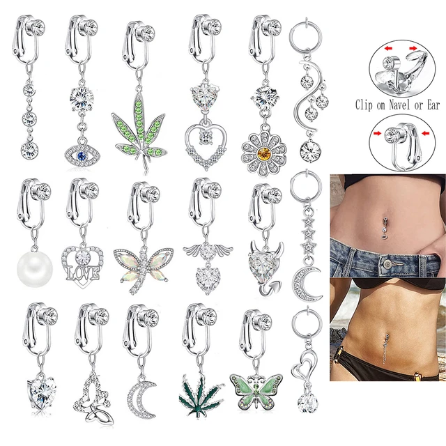 Rhinestone Dangle Belly Button Ring Clip Non Piercing - Temu