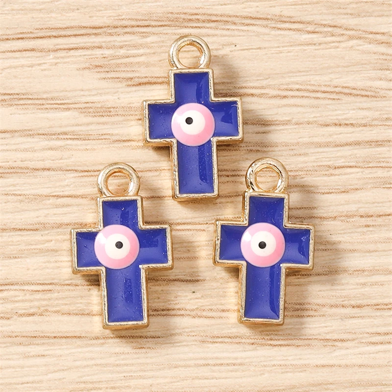 10 Stück 9x15mm Niedliche Emaille-Augen-Kreuz-Anhänger für die Herstellung von Ohrhängern, Halsketten, Armbändern, DIY-Bastelarbeiten, Schmuckzubehör – Detail 8