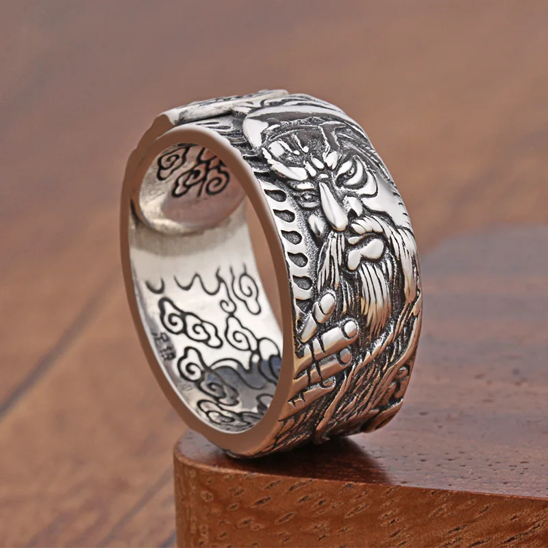 

Кольцо Гуань гонг из стерлингового серебра в ретро-стиле Xiangyun Guan Yu, бог войны и богатства, властительство на удачу, мужское кольцо в стиле хип-хоп