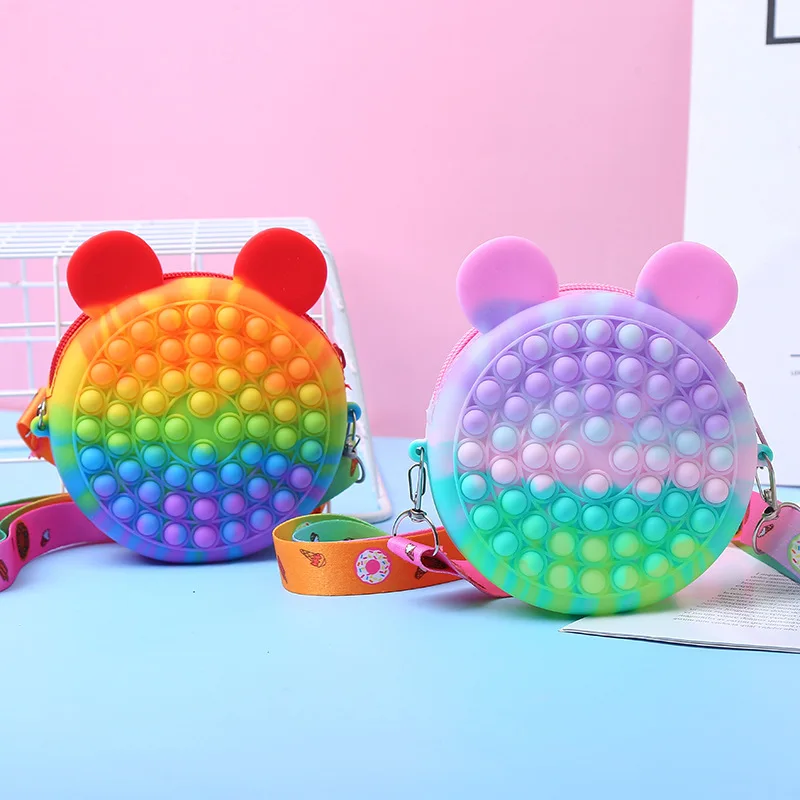 Antistress Pops Shoulder Bag for Children Girls Cute Messenger Bag Kids Keys Coin Purse Cute Princess Mini Handbag Sensory Gifts