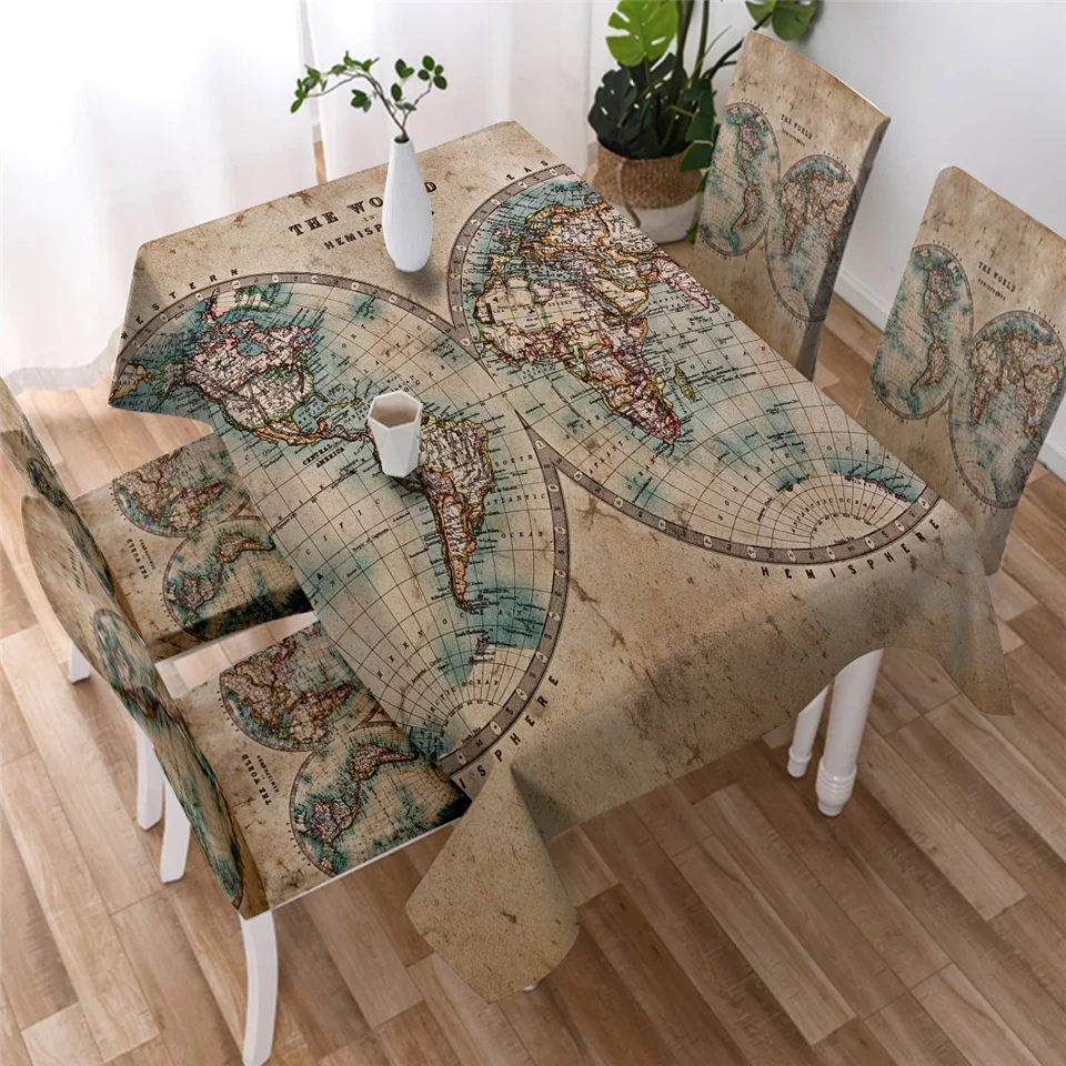 Compass Tablecloth World Map 3d Print Kitchen Table Cloth Rectangular 