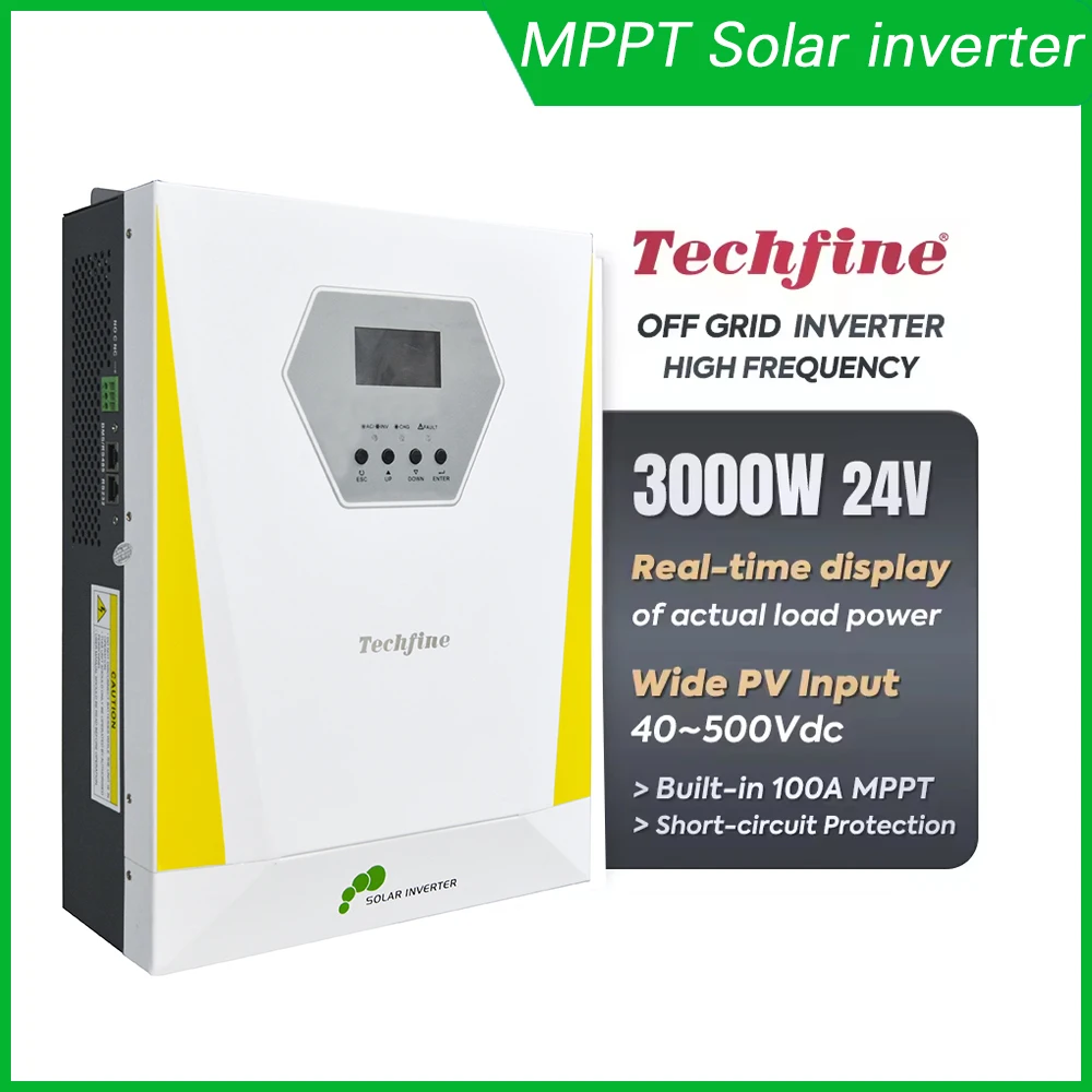 

Techfine 3000W 24V High-Frequency Off-Grid Solar Inverter MPPT 80A Solar Charger Controller 230VAC with PV 40-500VDC