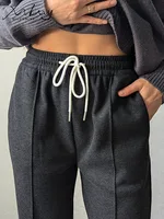 MiuKoMiYa Spring Gray Woolen Pants Women Wide Leg Straight Long Trousers Office Lady High Waist Women Beige Formal Pants Loose 2