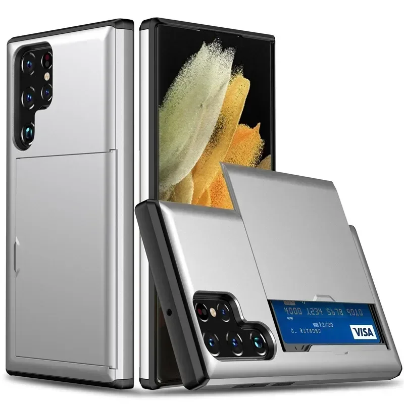 Enhanced Phone Case: Shockproof Armor Shell with Sliding Wallet Card Holder & Bumper Cover