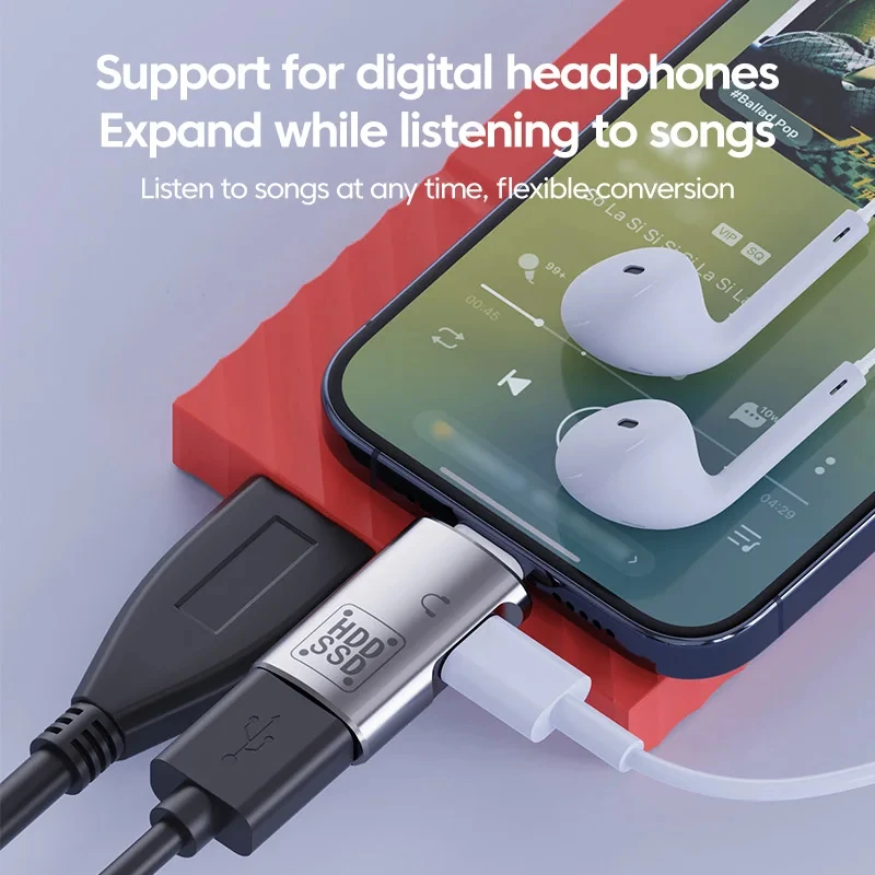 Universal USB-C OTG Adapter & Fast Charger with Audio and U Disk Reader Functions