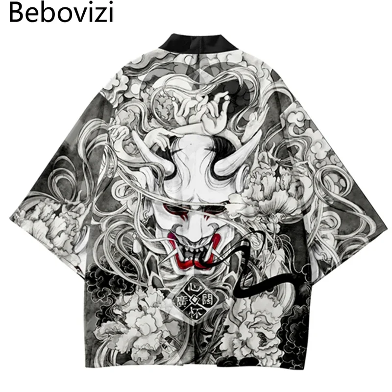 Demon Print Samurai Shirt Clothing Traditional Haori Kimono Women Men Japanese Anime Asian Streetwear Cardigan Yukata Cosplay