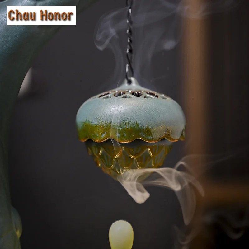 Lotus Leaf LED Backflow Hanging Ball Incense Holder Luxury Mist Smoking Steamers Scented Aromatic Candles Tea Items Ornaments