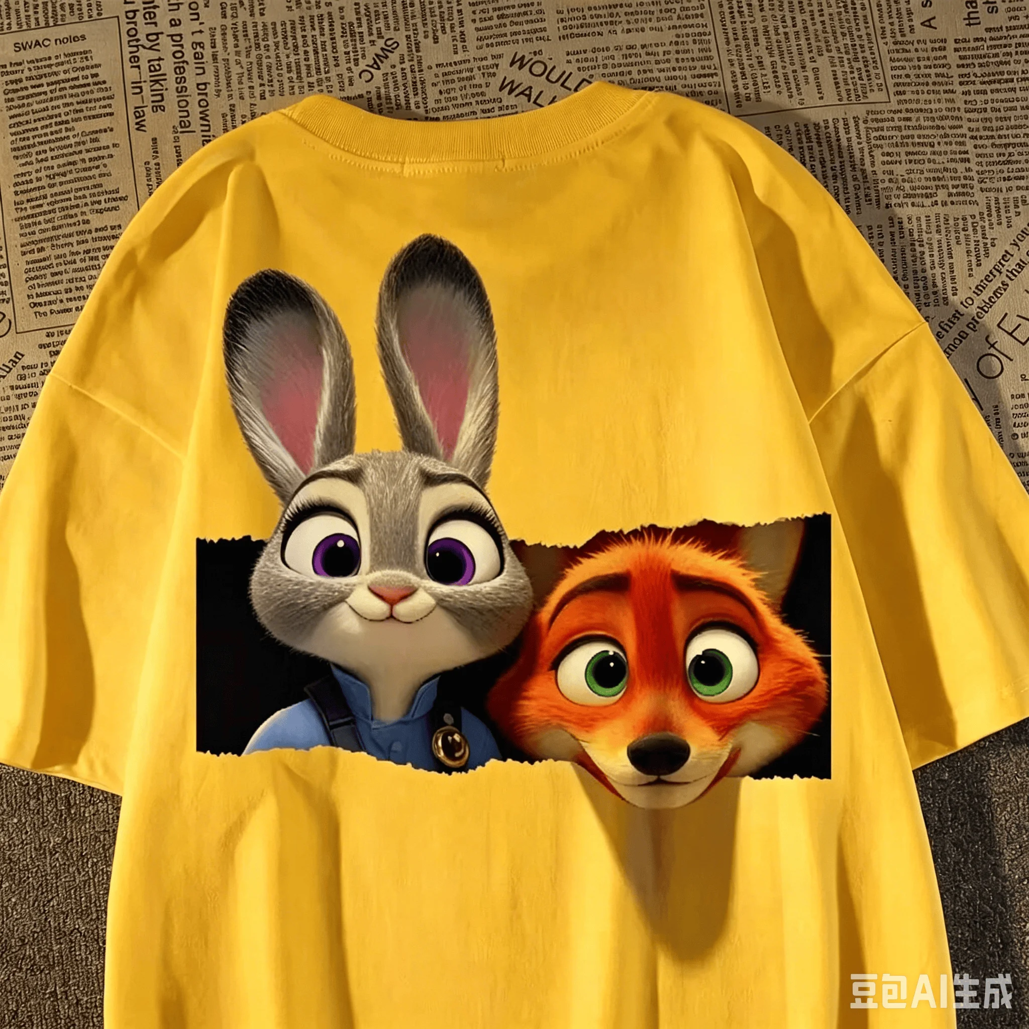 Zootopia Judy Nick Paper Break 스타일 성인 아동용 순수 코튼 티셔츠 멀티 컬러 루즈 카툰 캐주얼 스포츠 탑