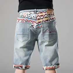 Multi Color Male Denim Shorts Graphic Stretch Blue New In Thin Men's Short Jeans Pants Baggy Streetwear Wide Jorts Y2k Designer