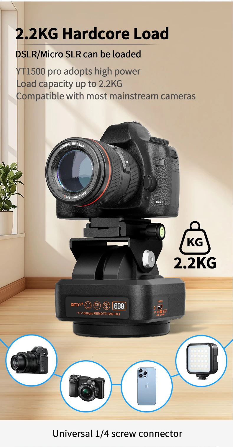 ZIFON YT 1500 Pro Remote Control Pan Tilt Motorized Tripod Head Electric Rotatio
