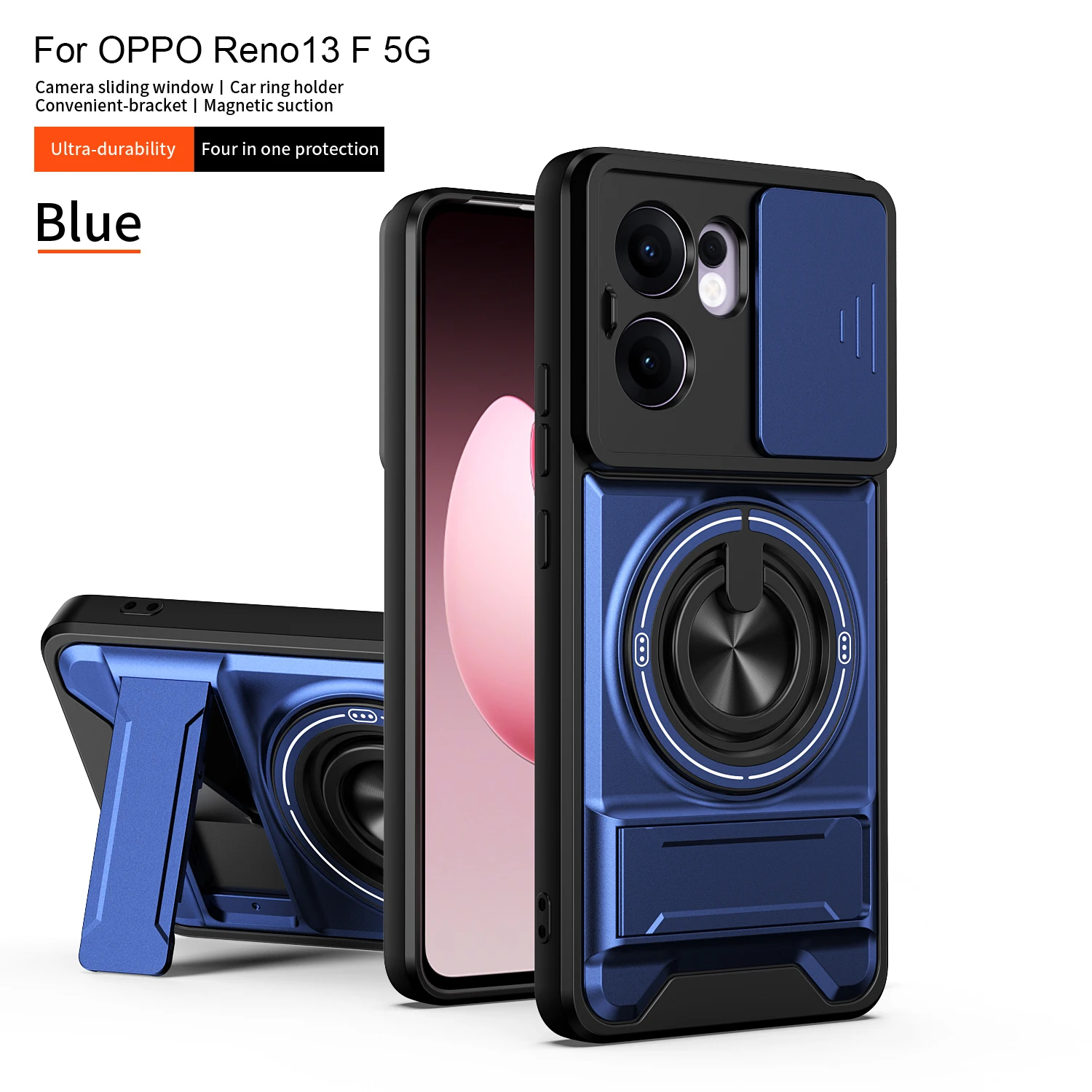 Magnetic Fold Holder Military Armor Phone Case with Camera Protection
