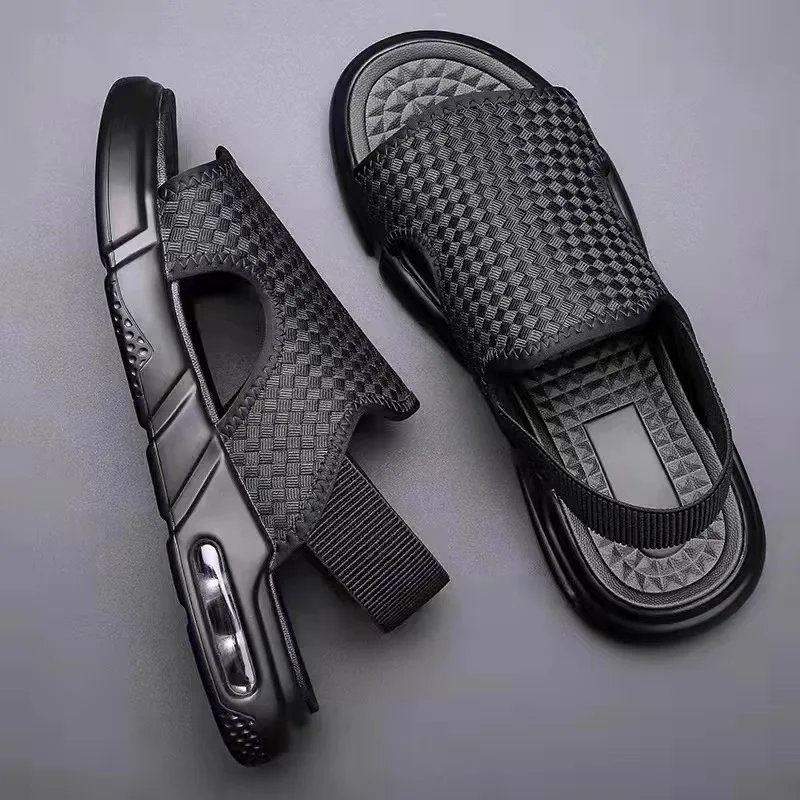 

Oversized Men's Sandals Summer Casual Sports Style Beach Shoes Breathable Fly Woven Upper Sandals Comfortable Air Cushion Sole