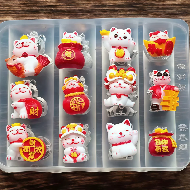 투명 실리콘 네일 아트 몰드 고양이 포춘 쿠키 보물 상자 새해 3D 네일 장식 ..