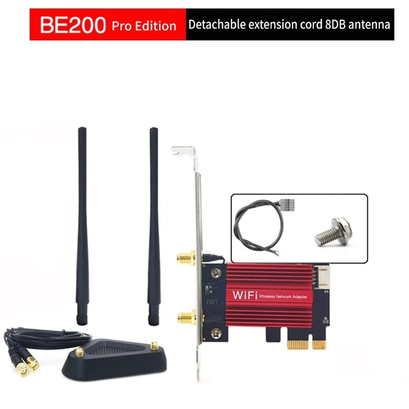 BE200 WIFI7 WLAN Card WiFi 5/6G Bluetoothcompatible5.4 PCIe WLAN Card WiFi Card TriBand 6G/5G/2.4G with 2 Antennas Drop Shipping