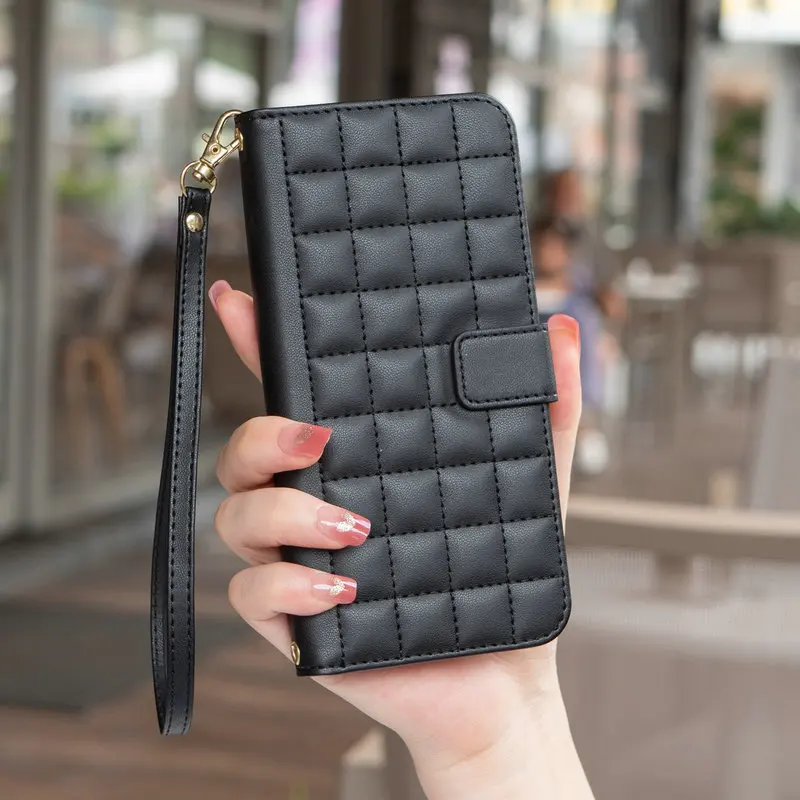 Checkered Leather Flip Case with Magnetic Closure