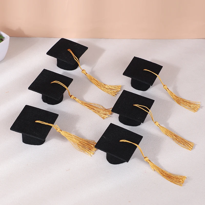 5/10 Stück Filz-Bachelor-Hut mit Quasten für Abschlussfeier, DIY-Dekoration, Weinflaschen-Topper, Absolvent, Mini-Kappe, Süßigkeiten-Geschenkboxen – Detail 4