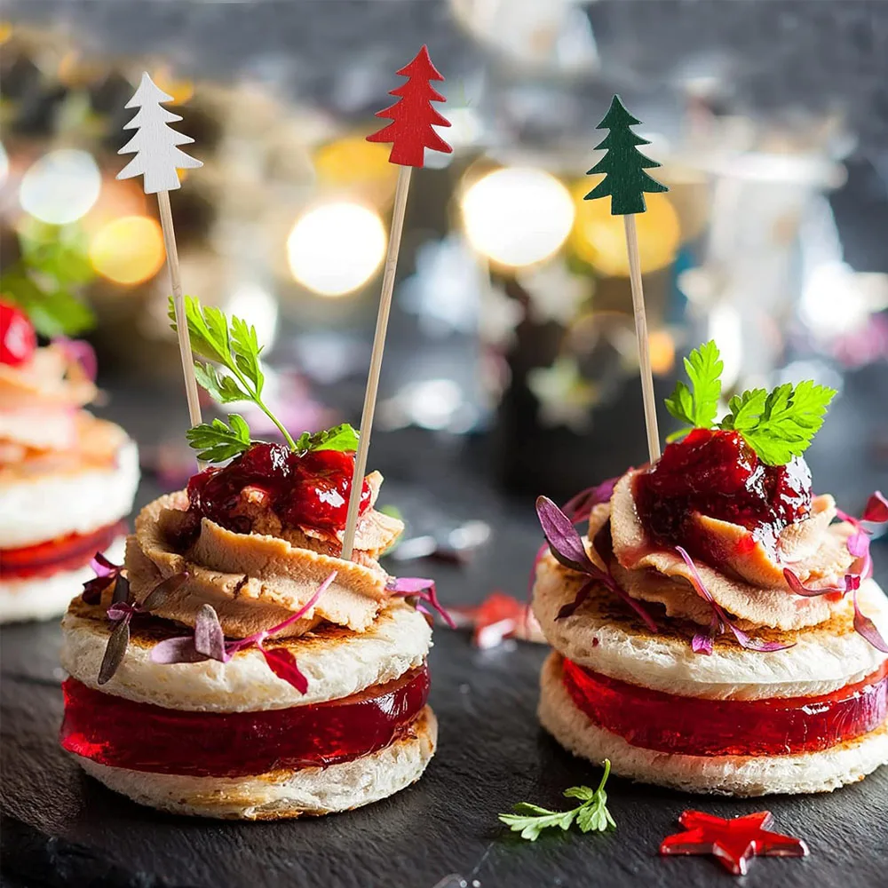 Description Picture 4 of item50PCS Disposable Christmas Bamboo Forks Red White Green Christmas Tree Tableware 2024 Christmas Party Decor Supplies