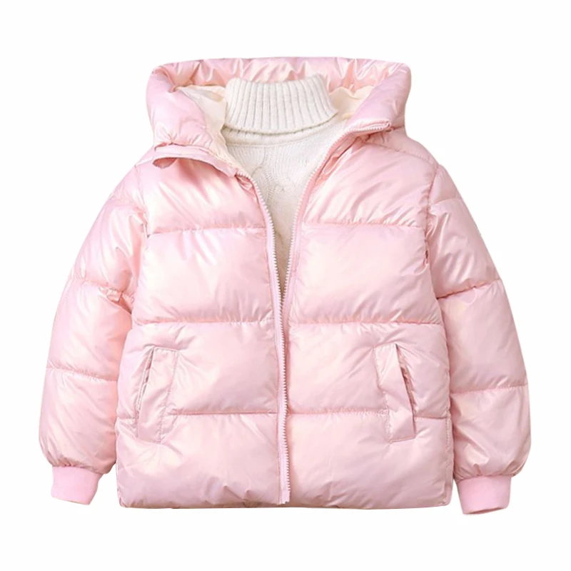 winter new baby thickened cotton padded jacket boys and girls bright face hooded down jacket children's coat