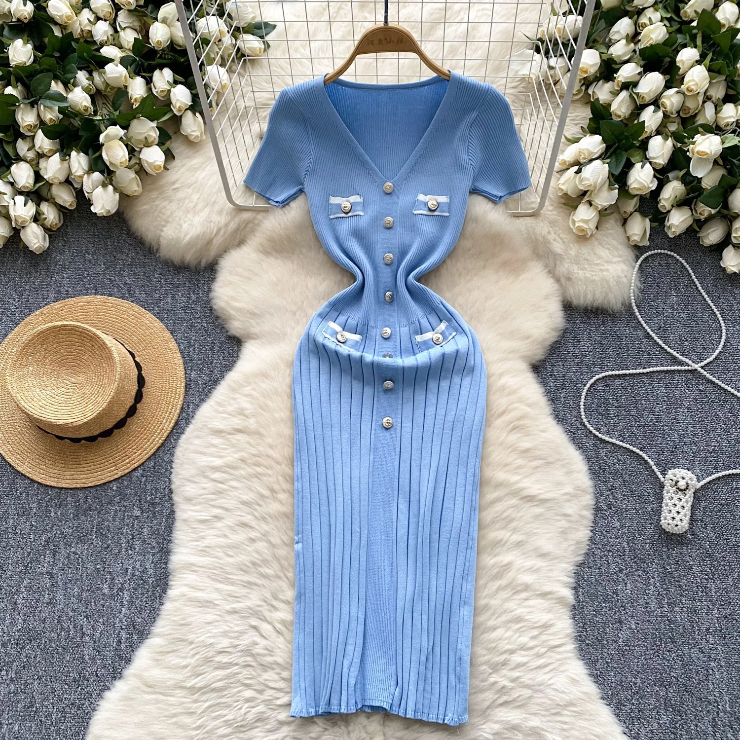 YuooMuoo-Chic-Fashion-Sexy-Wrap-Hips-Knitted-Dress-Women-V-neck-Short ...