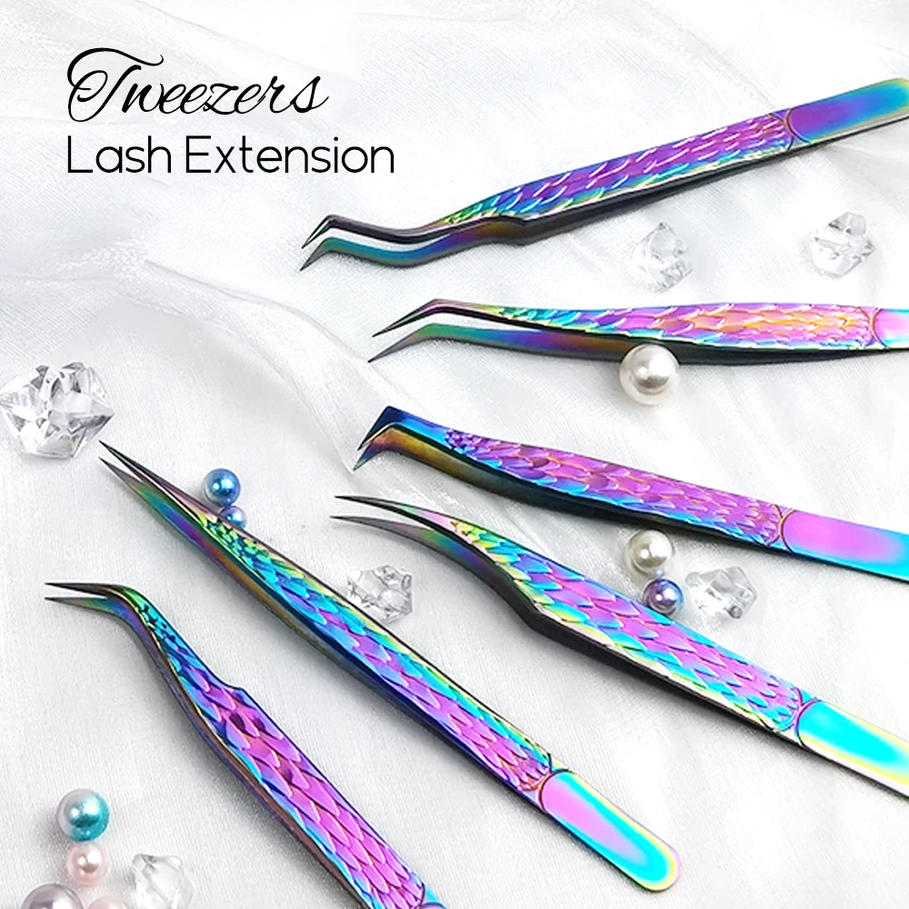 

Gemerry Tweezers For Eyelash Extension Colorful Stainless Steel High Precision Lashes Tweezers Individual Volume Makeup Tools
