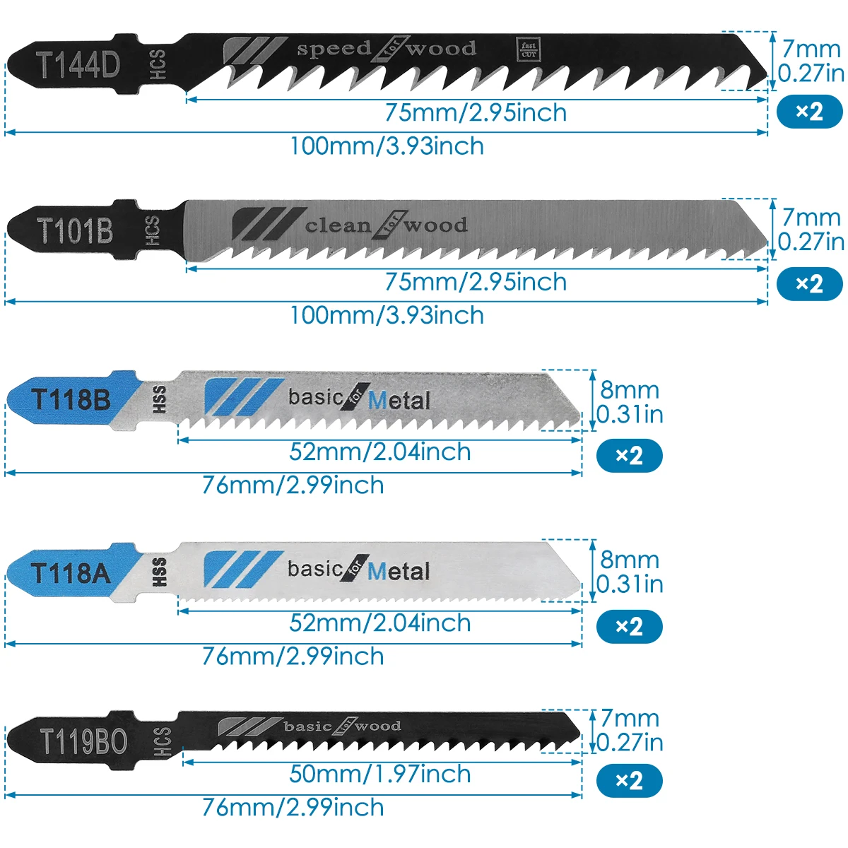 Jig Saw Blade Set Carbon Steel Assorted Saw Blades with T-shank Fast Cut Down Jigsaw Blade Thin Metal Cutting Tool 10/50pcs jig saw blades