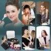 Makeup Organizer with Mirror Light 3 Adjustable Brightness Travel Train Case Cosmetic Bag Portable Storage Partition Waterproof 4