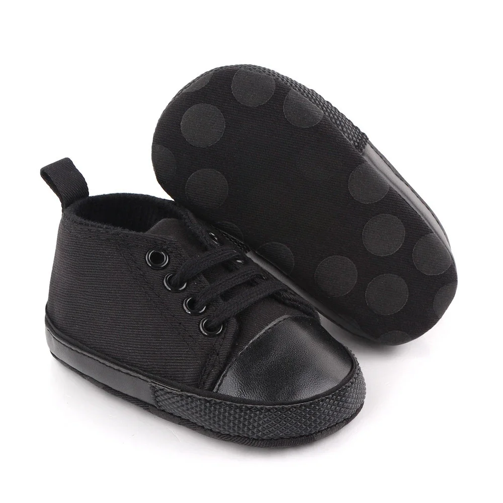 Lace-up First Walkers Newborn Flats Sneakers for Baby Boys Girls Canvas Crib Shoes