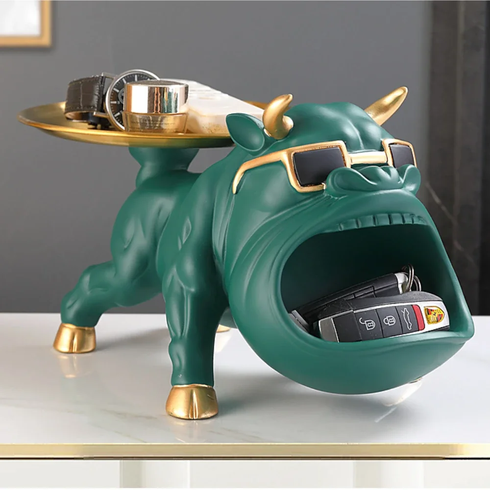 

Home Decor Fabulous Bull Sculpture with Tray Entryway Key Storage Piece Living Room Decorative Gifts Home Accessories Figurine