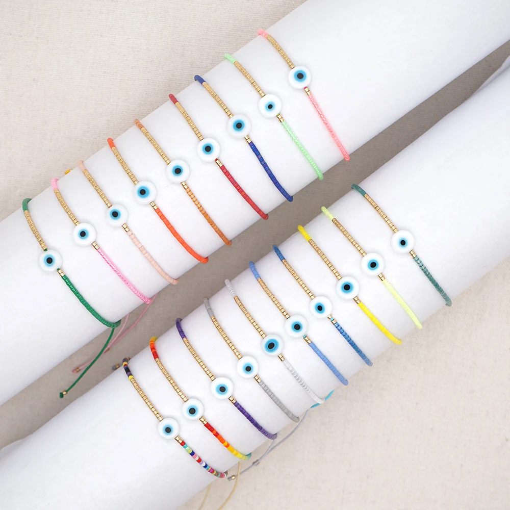 Beaded Bracelet Easter Eye Rainbow Tiny String Simple Adjustable For Women Men Miyuki Beads Proetction Luck Multicolor