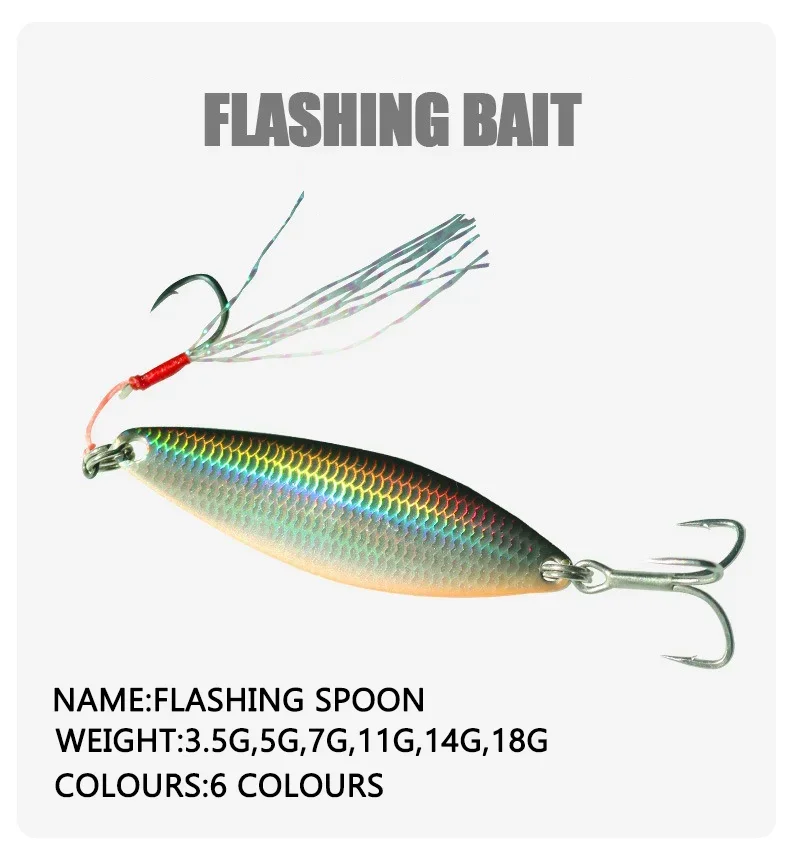 Description Picture 2 of itemMetal Jig Fishing Lures 3.5g 5.7g 11g 14g 18g Spoon Bait Stream Trout Bait Swimbait Trout Chub Perch Salmon Fishing Accessories