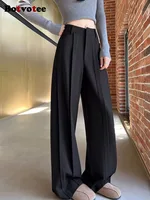Botvotee Office Elegant Women Suits Pants Black Straight High Waist Wide Leg Fashion Trousers Pockets Trousers Pantalones Mujer - Image 4