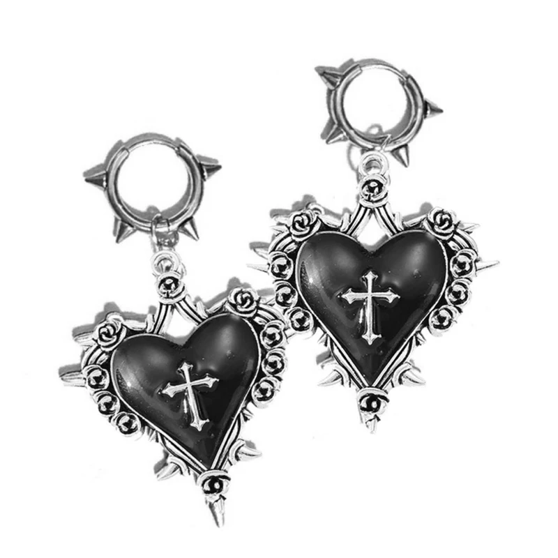 Gothic Dorn Ohrringe für Frauen Mädchen Cosplay Schmuck Kreuz Herz Tropfen Ohrringe Niet Ohr Tropfen Goth Zubehör Ohr Ringe – Detail 8