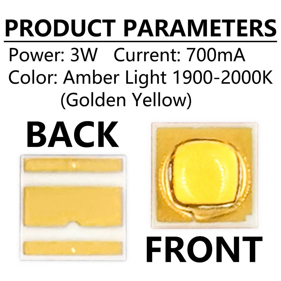 10 Stück Keramik-SMD-LED-Perlen, hohe Leistung, 3 W, 3 V, 700 mA, goldgelb, 1900–2000 K, für Scheinwerfer, Taschenlampen, Fahrradzubehör – Detail 3