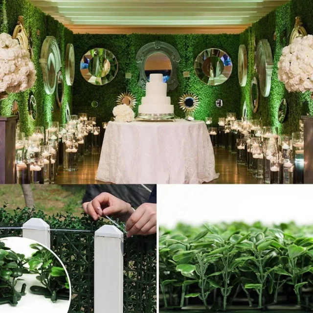 Piante artificiali Erba Parete Sfondo Decorazione Pannelli di siepe in legno di bosso per interni ed esterni Casa Giardino Balcone Decor Festa di nozze 3