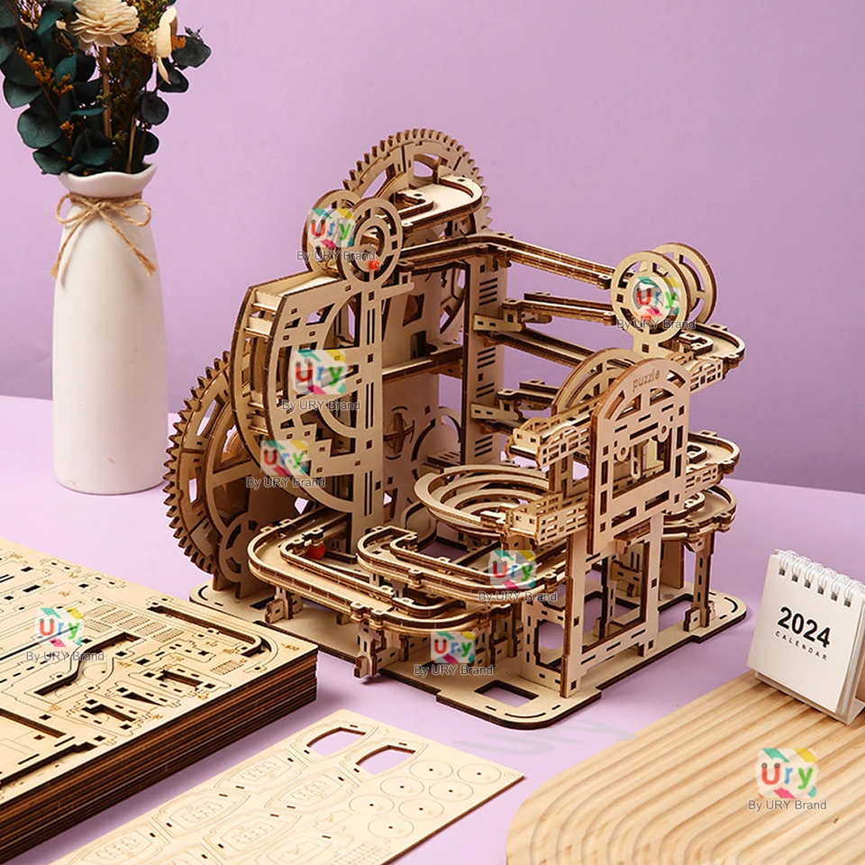 3d Puzzle 3D Wooden Marble Run Puzzle - DIY Mechanical Building Set ...