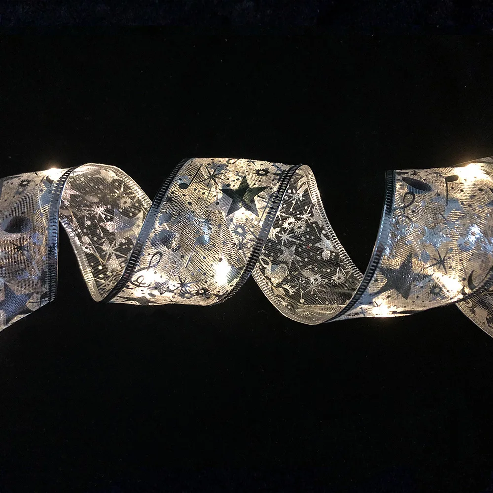 Christmas Decoration LED Ribbon Lights Tree Ornaments DIY Lace Bows String Light
