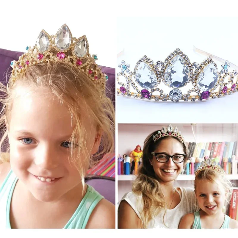 Women/Children Princess Tangled Colorful  Crystal Tiaras Crown Girl Frog Princess Tiana Green Rhinestone Headbands Crown