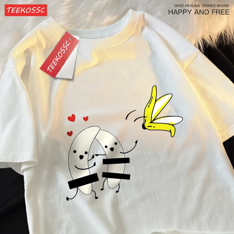 Remove Banana Peels Printing Mens Women Tops Harajuku Breathable T-Shirts Casual Summer Short Sleeve Cotton Oversize Couple