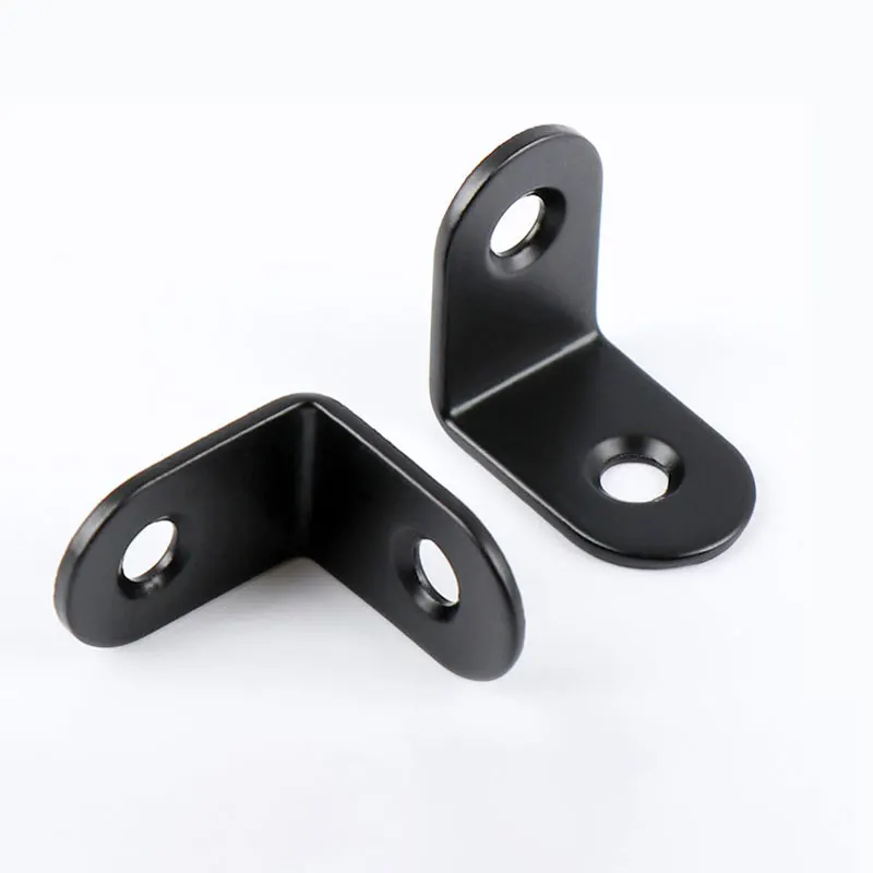 Black Stainless Steel L Brackets Small Right Angle Corner Brace Shelves Wood Furniture Chair Drawer 10PCS 20pcs Screws