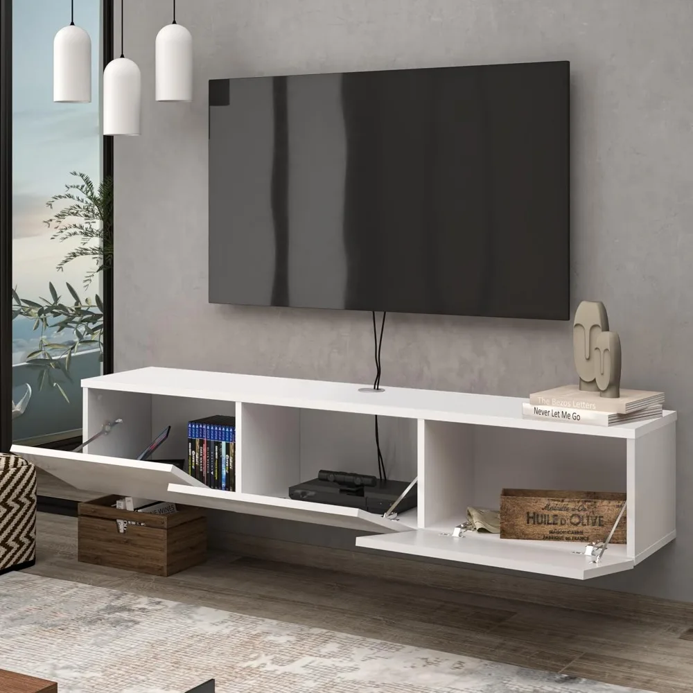 Mobili White Floating TV Stand, TV Stand up to 75 Inch TV, Floating TV Stand Wall Mounted, Floating Entertainment Center 3