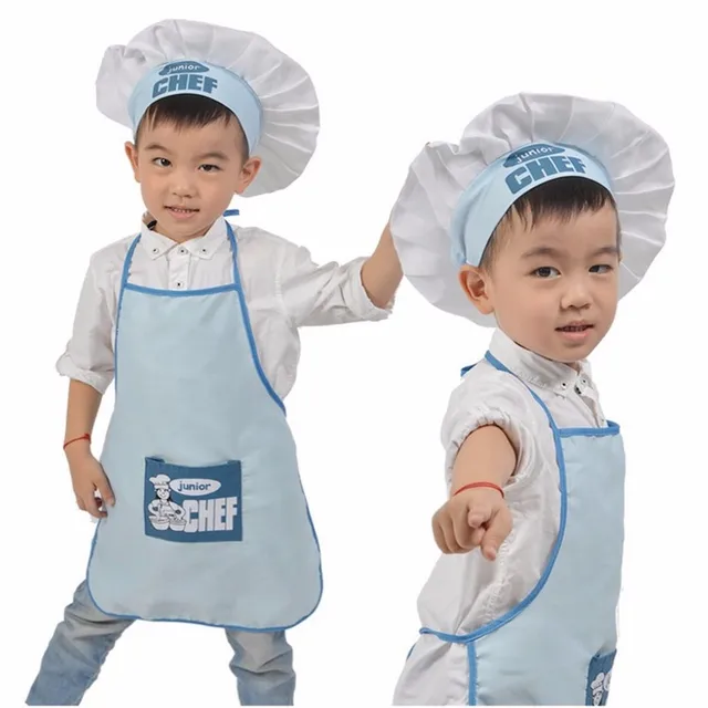 2 Pcs/Set Children Junior Apron Chef Hat Pocket Suit Kids Cooking Drink Food Tool Family Kitchen Accessories 1