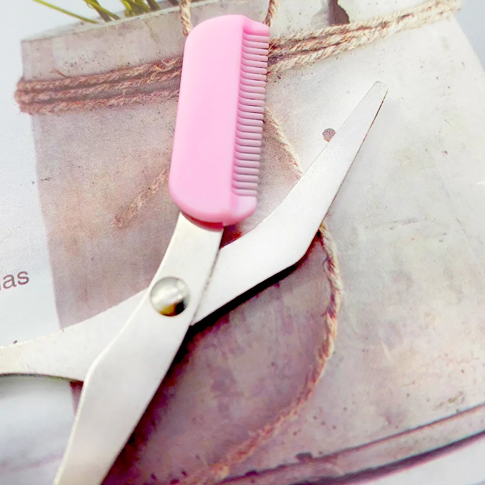 Eyebrow Trimmer Scissor with Comb Female Male Eyebrow Eyelash Scissors Safety Stainless Steel Face Razor Makeup Beauty Scissors nose hair scissors eyebrow scissors stainless steel scissors facial hair scissors beauty scissors