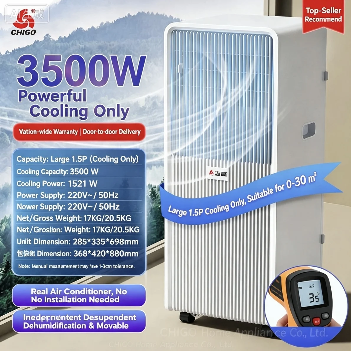 Condizionatore d'Aria Portatile 12000BTU, Raffreddatore d'Aria Mobile Senza Installazione per Casa, Ufficio, Camera da Letto, Raffreddamento Rapido - immagine 6